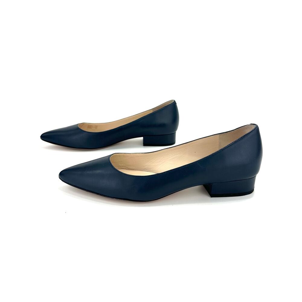 Cole Haan Low Block Heel Pump Size 7.5B Navy Leather Pointed Toe Comfort Slip-On - Picture 2 of 13